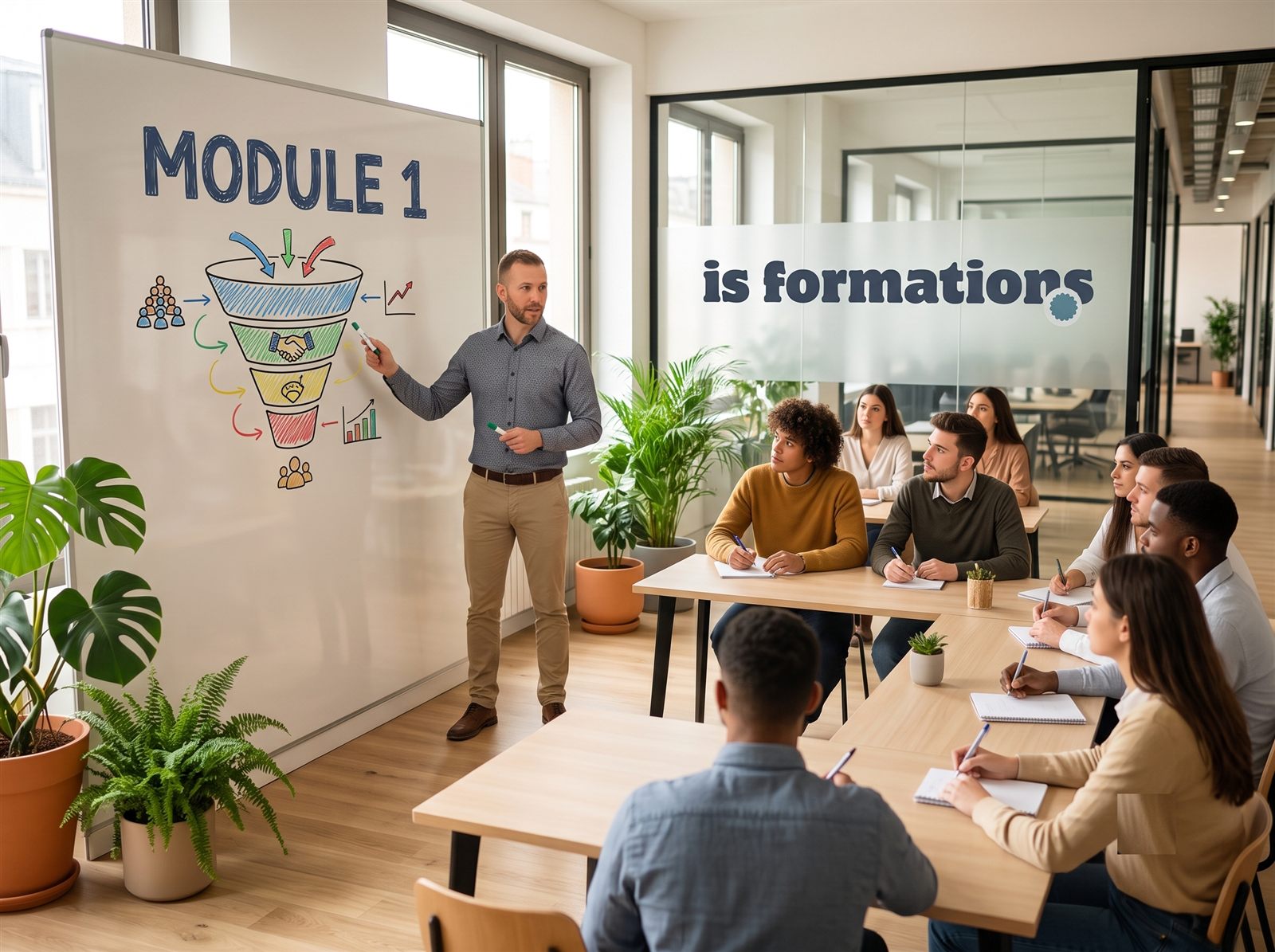 Formateur is formations présentant le module 1 du TP Négociateur Technico-Commercial à une promotion d'apprentis